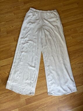 Z Supply cream oatmeal elastic waist wide leg flowy pants beach relaxed sz M
